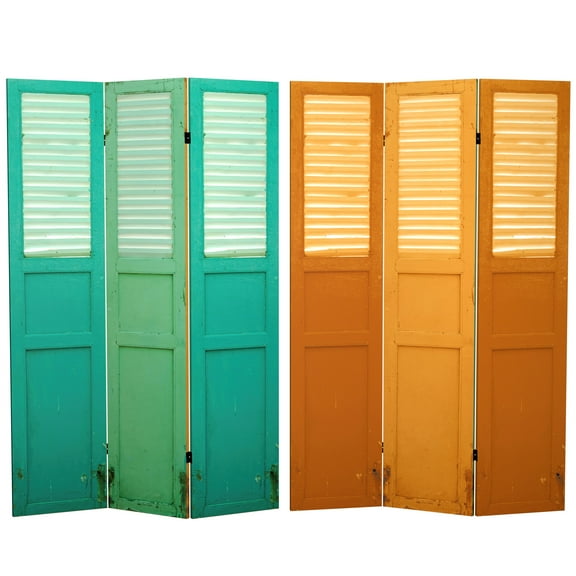 Oriental Furniture 6 ft. Tall Double Sided Distressed Door Panel Canvas Room Divider