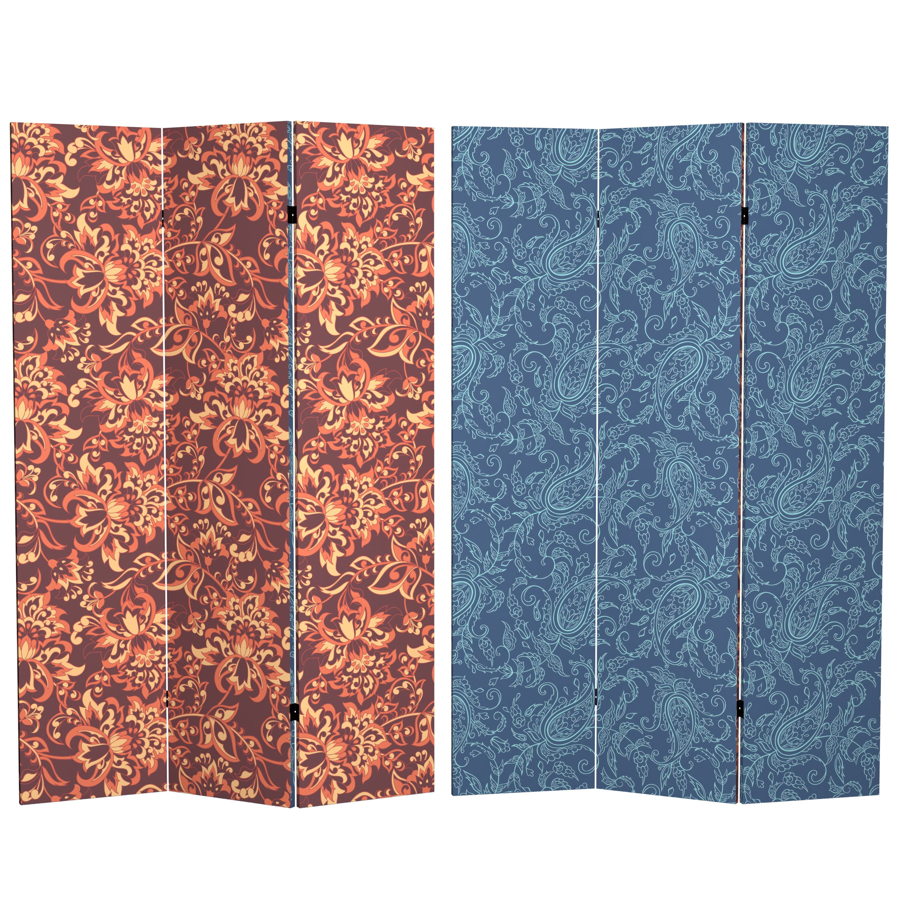 Oriental Furniture 6 ft. Tall Double Sided Floral Wallpaper Canvas Room Divider