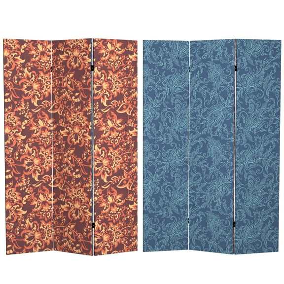 Oriental Furniture 6 ft. Tall Double Sided Floral Wallpaper Canvas Room Divider