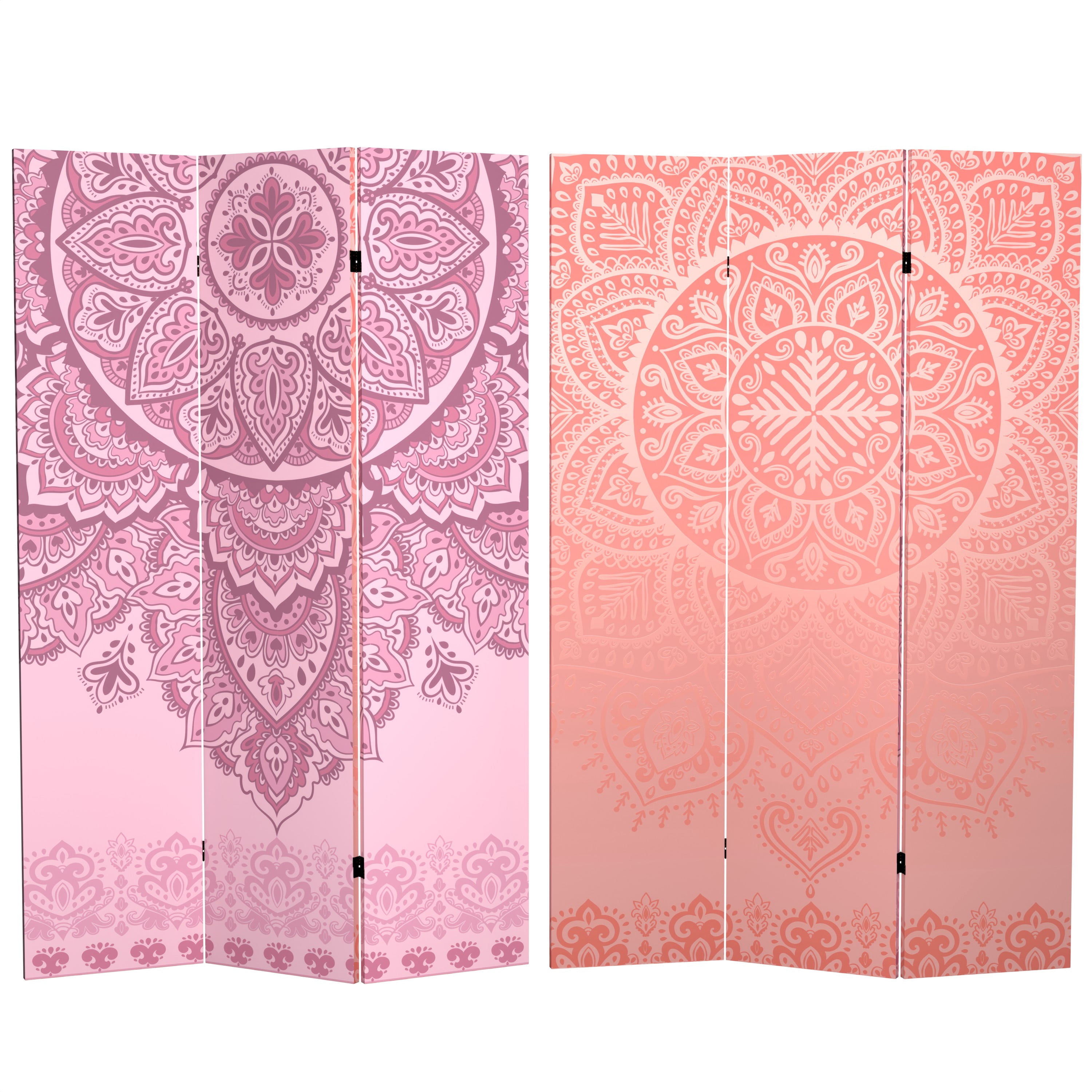 Red Lantern 6 ft. Tall Double Sided Pink Mandalas Freestanding Canvas Room Divider