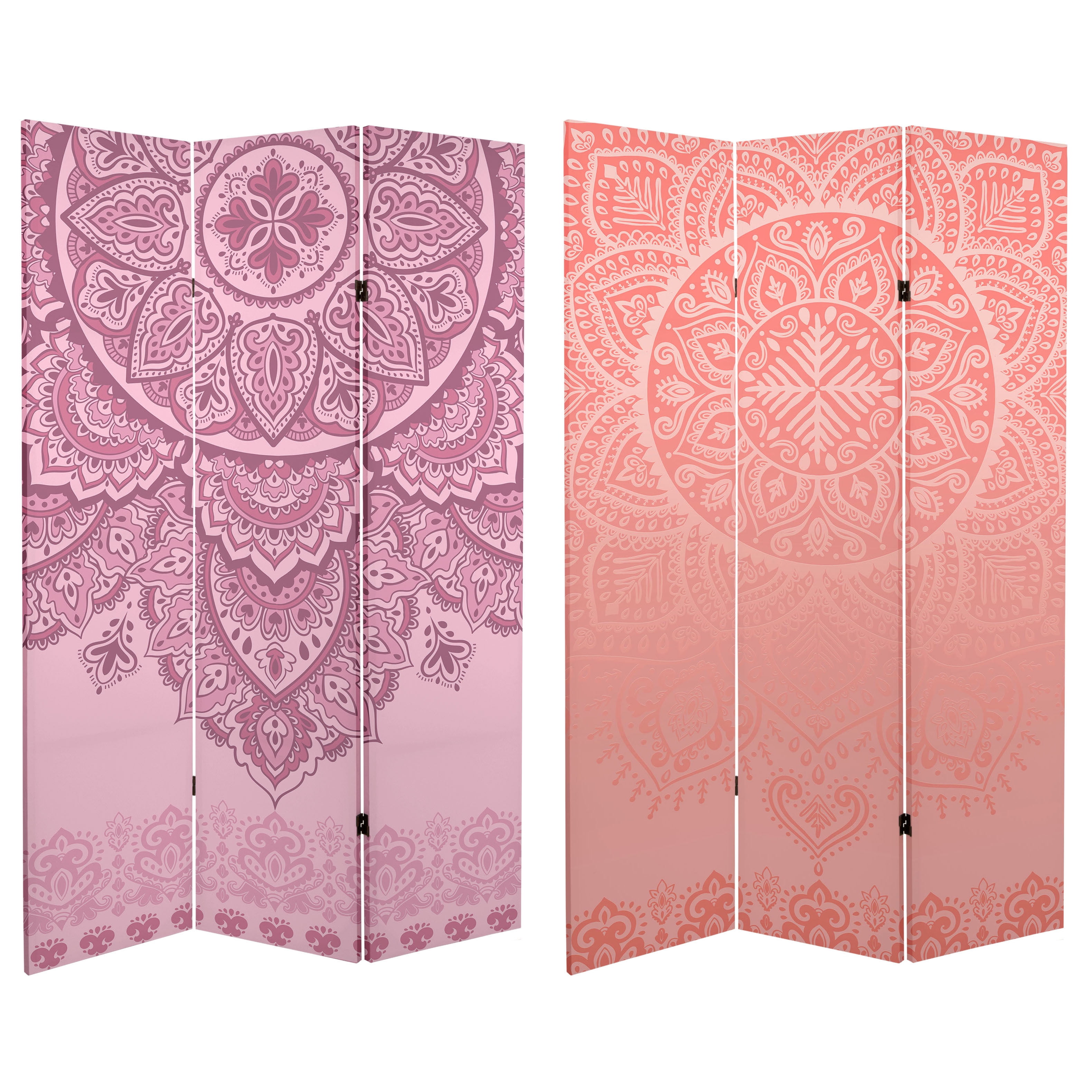 Oriental Furniture 6 ft. Tall Double Sided Pink Mandalas Canvas Room