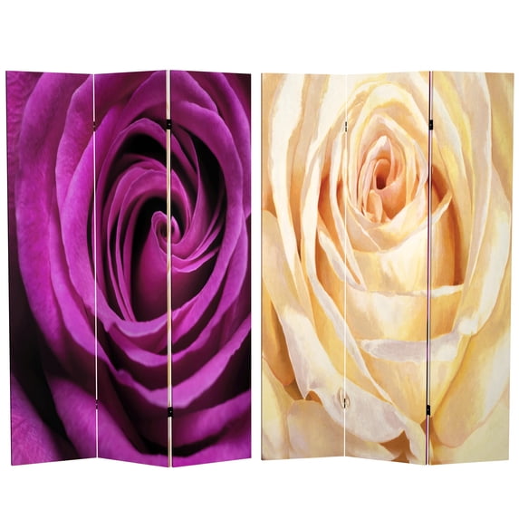 Oriental Furniture 6 ft. Tall Double Sided Roses Room Divider - 3 Panel