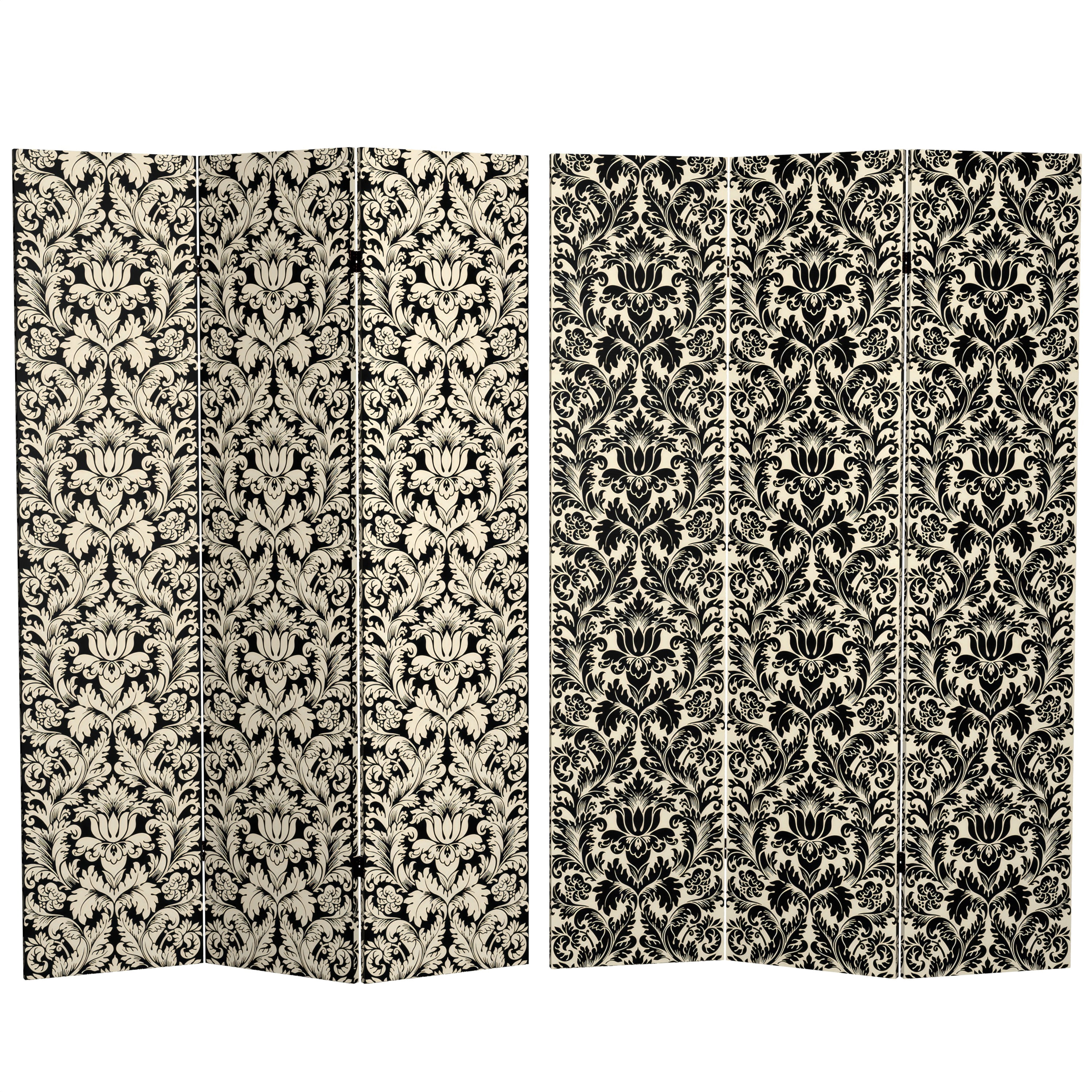 Oriental Furniture 6 ft. Tall Ebony Damask Canvas Room Divider - 3 Panel