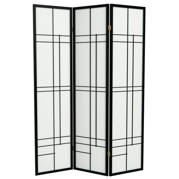 Red Lantern 6 ft. Tall Eudes Shoji Screen - Black - 3 Panels
