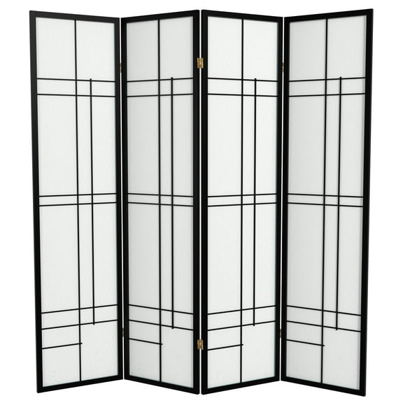 Red Lantern 6 ft. Tall Eudes Shoji Screen - Black - 4 Panels