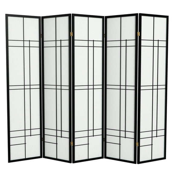 Red Lantern 6 ft. Tall Eudes Shoji Screen - Black - 5 Panels