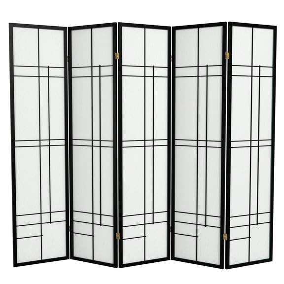 Red Lantern 6 ft. Tall Eudes Shoji Screen - Black - 5 Panels