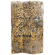 Red Lantern 6 ft. Tall Flowering Gold Canvas Room Divider - 3 Panel, Freestanding, Foldable Screen