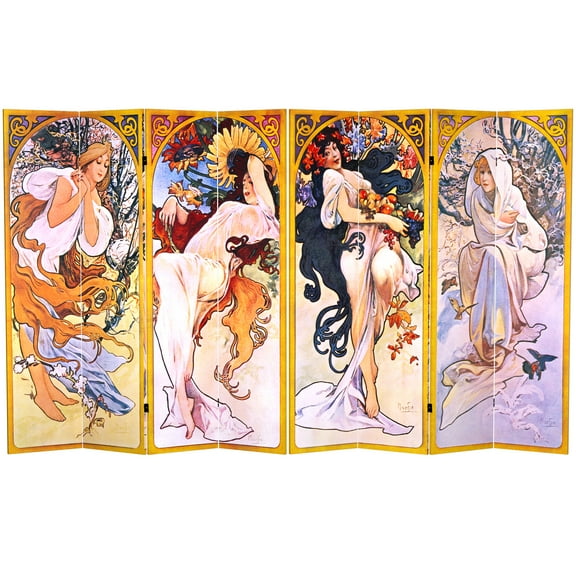 Oriental Furniture 6 ft. Tall Four Seasons Canvas Room Divider - 4 Panel