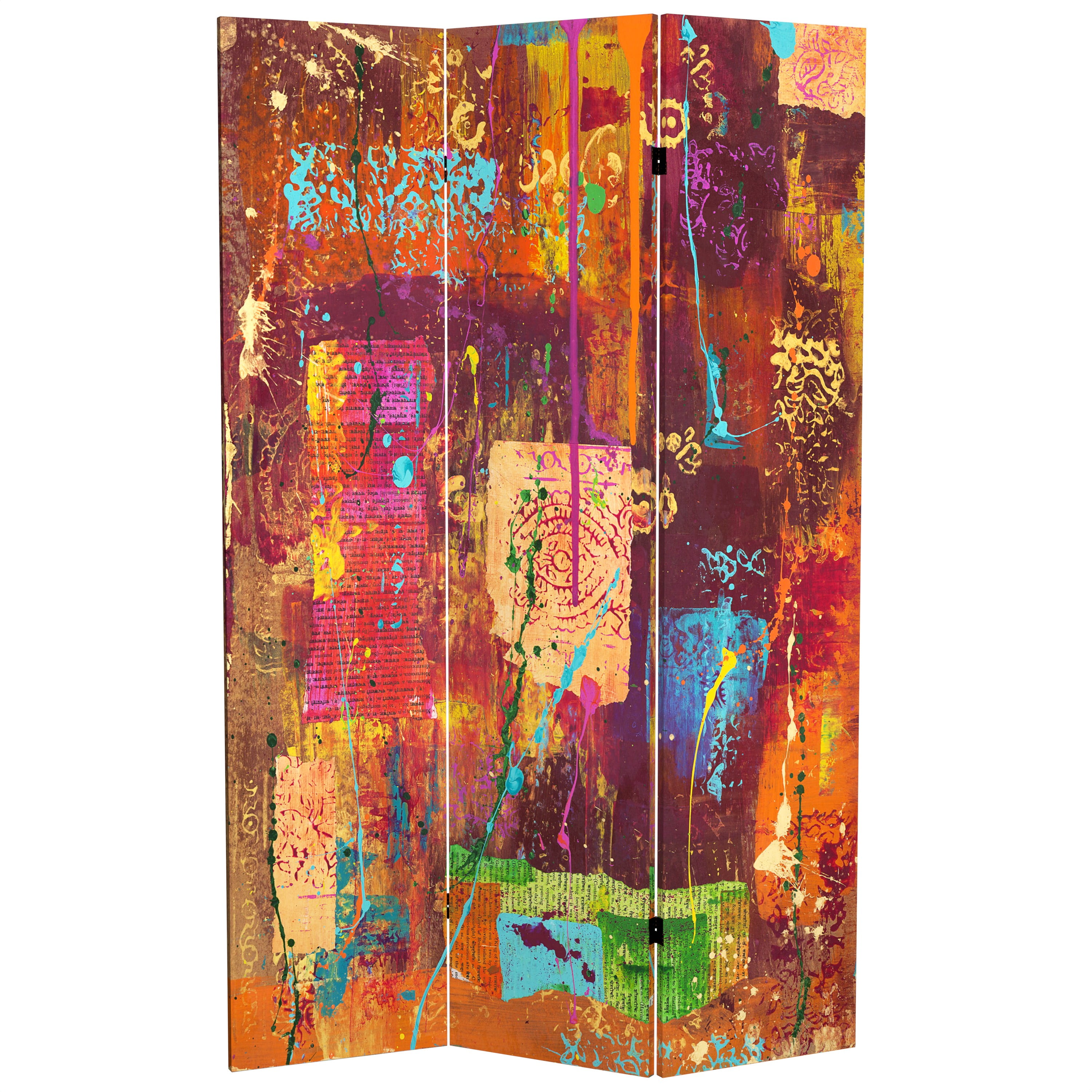 Oriental Furniture 6 ft. Tall India Double Sided Canvas Room Divider - 3 Panel