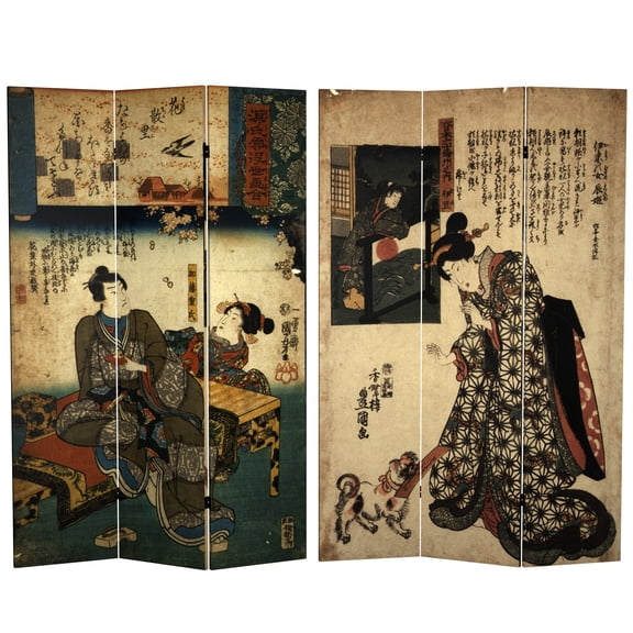 Oriental Furniture 6 ft. Tall Japanese Figures Canvas Room Divider - 3 Panel