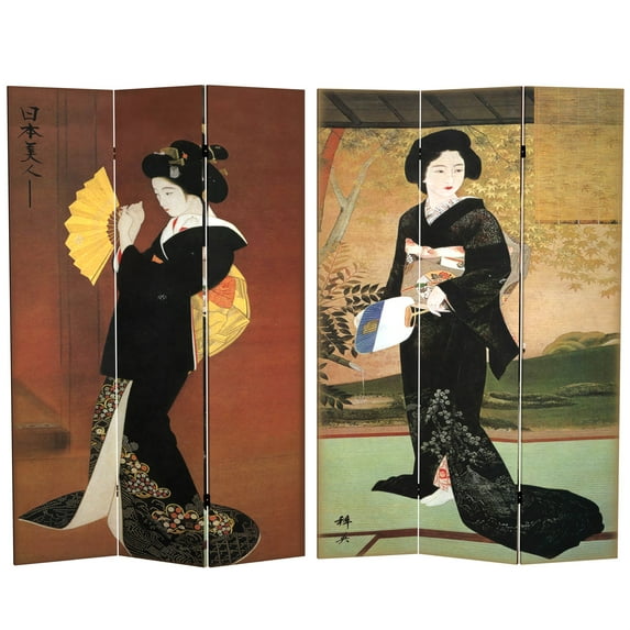Oriental Furniture 6 ft. Tall Japanese Ladies Canvas Room Divider - 3 Panel