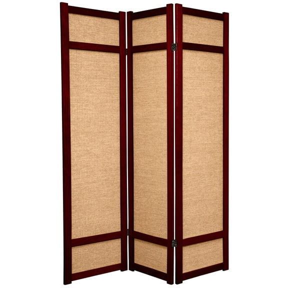 Red Lantern 6 ft. Tall Jute Shoji Screen - 3 Panel - Rosewood