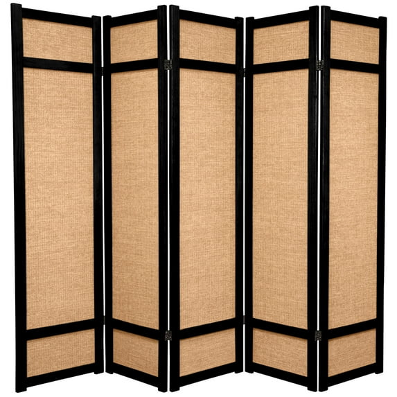 Red Lantern 6 ft. Tall Jute Shoji Screen - 5 Panel - Black