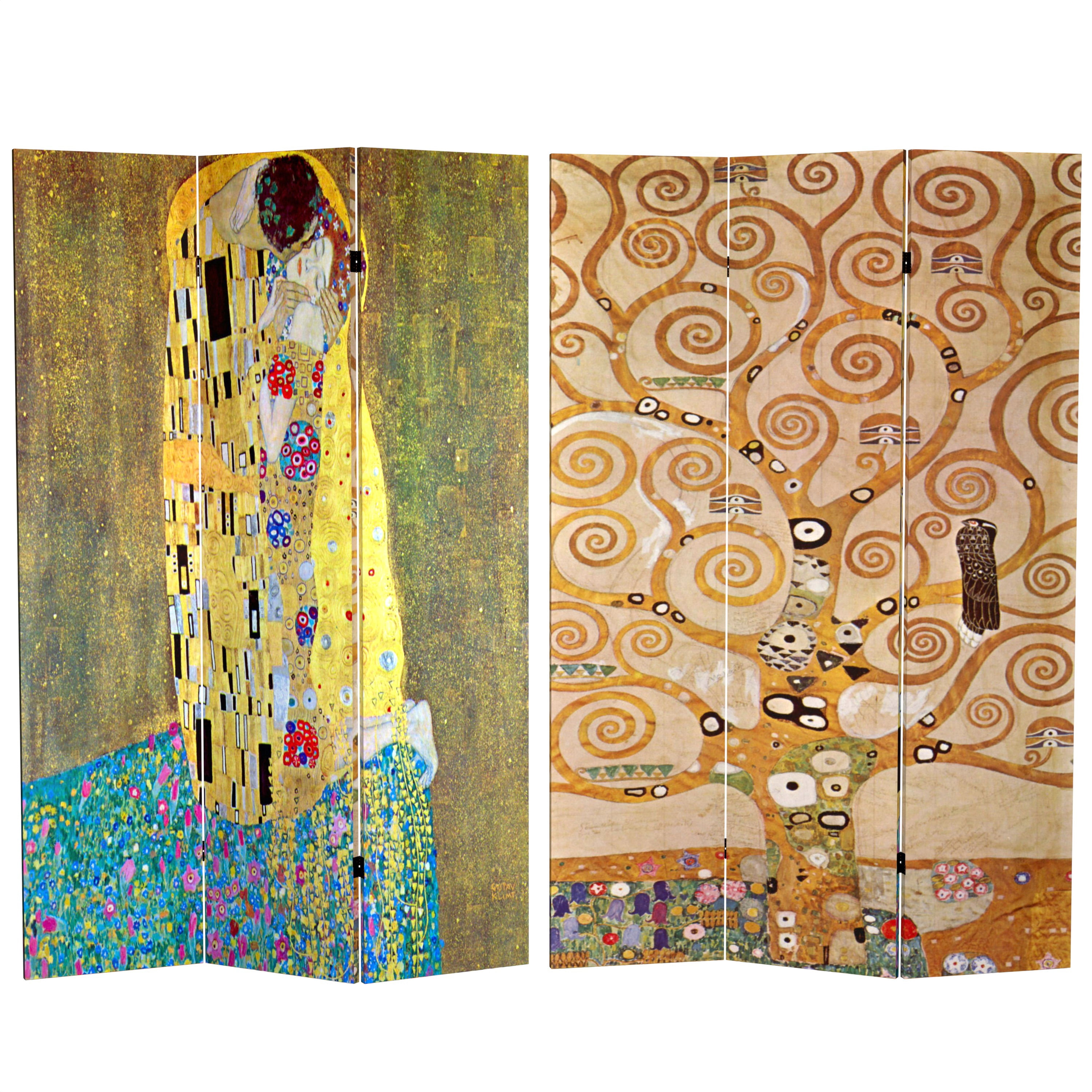 Oriental Furniture 6 ft. Tall Klimt 'The Kiss' Canvas Room Divider - 3 Panel