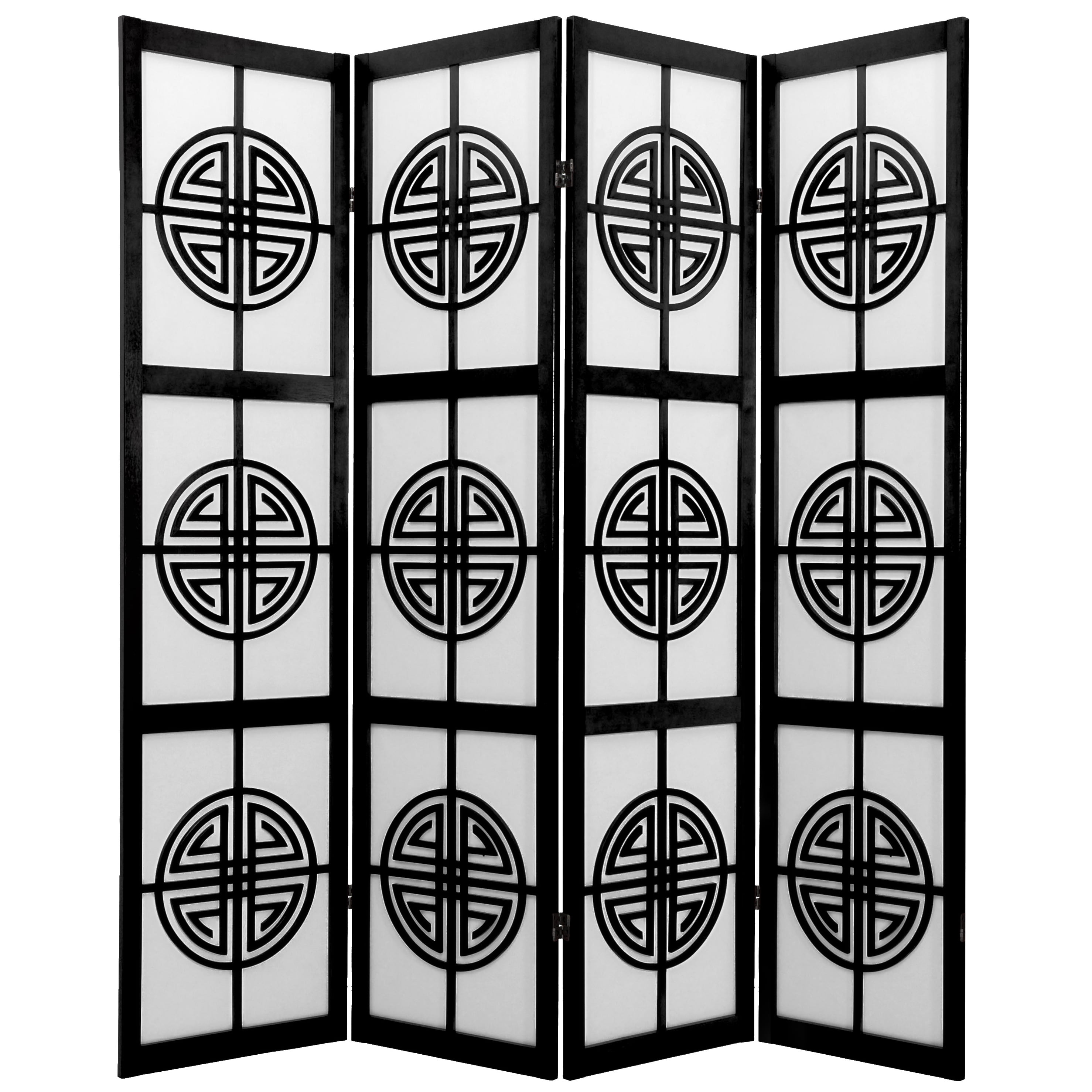 Black and White Spruce Wood Shoji 4-Panel Room Divider