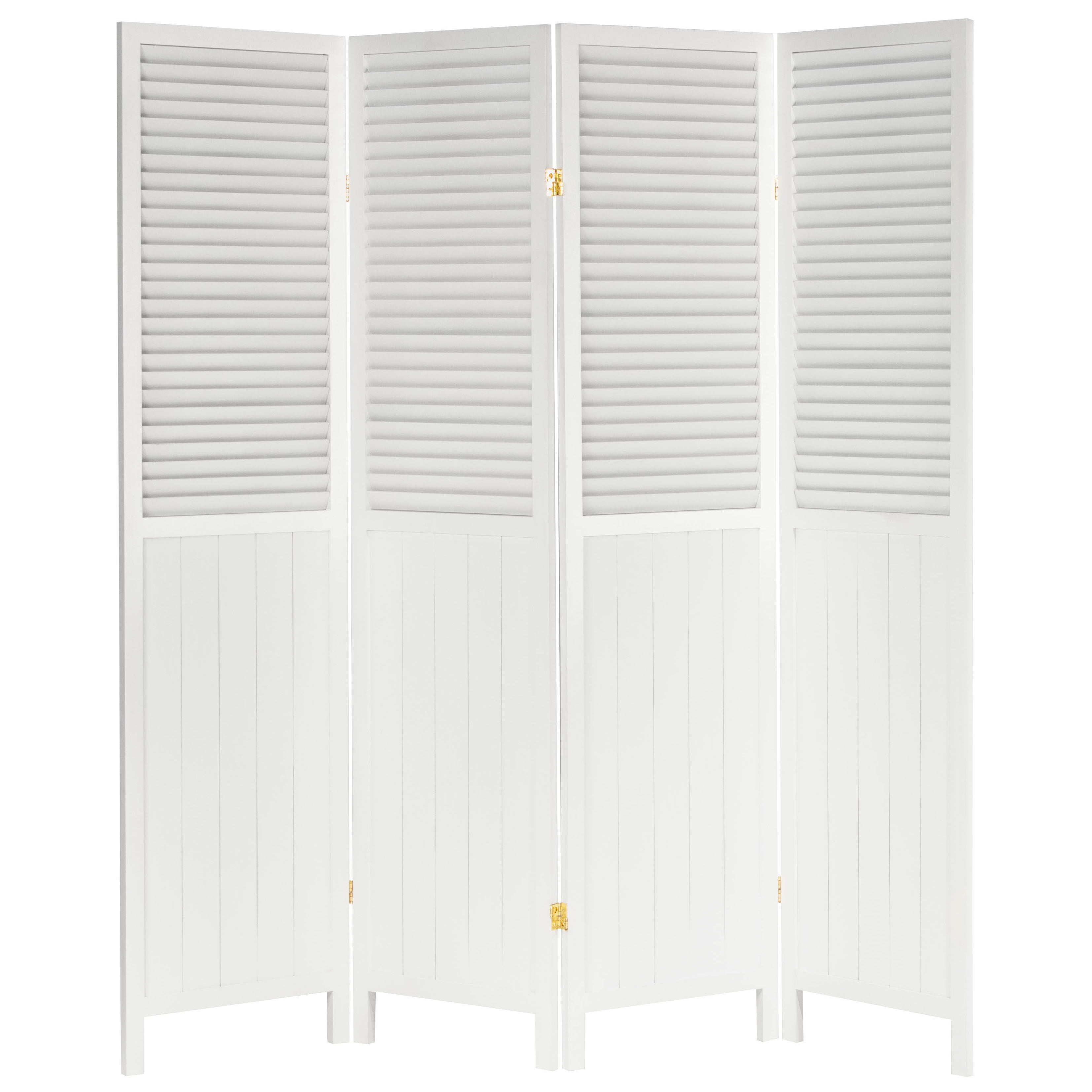 Oriental Furniture 6 ft. Tall Louvered Bead board Room Divider, White - 4 Panel