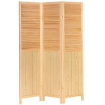 Oriental Furniture 6 ft. Tall Louvered Beadboard Room Divider Natural - 3 Panel