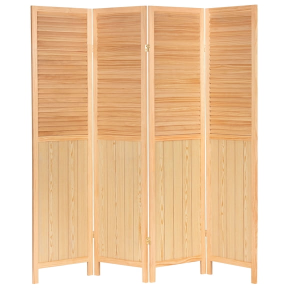 Oriental Furniture 6 ft. Tall Louvered Beadboard Room Divider Natural - 4 Panel