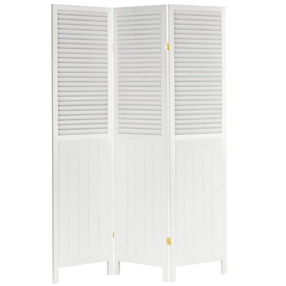 Oriental Furniture 6 ft. Tall Louvered Beadboard Room Divider White - 3 Panel