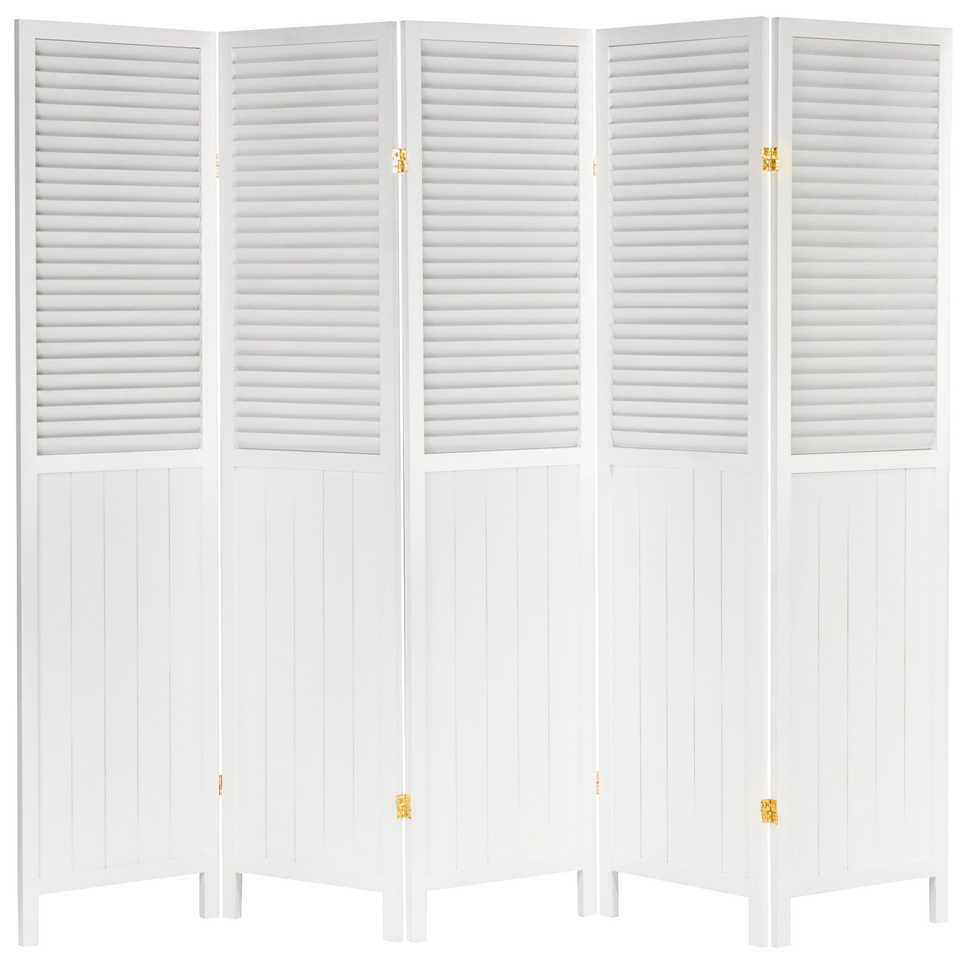 Oriental Furniture 6 ft. Tall Louvered Beadboard Room Divider White 5