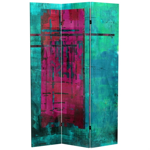 Oriental Furniture 6 ft. Tall Magenta Canvas Room Divider - 3 Panel