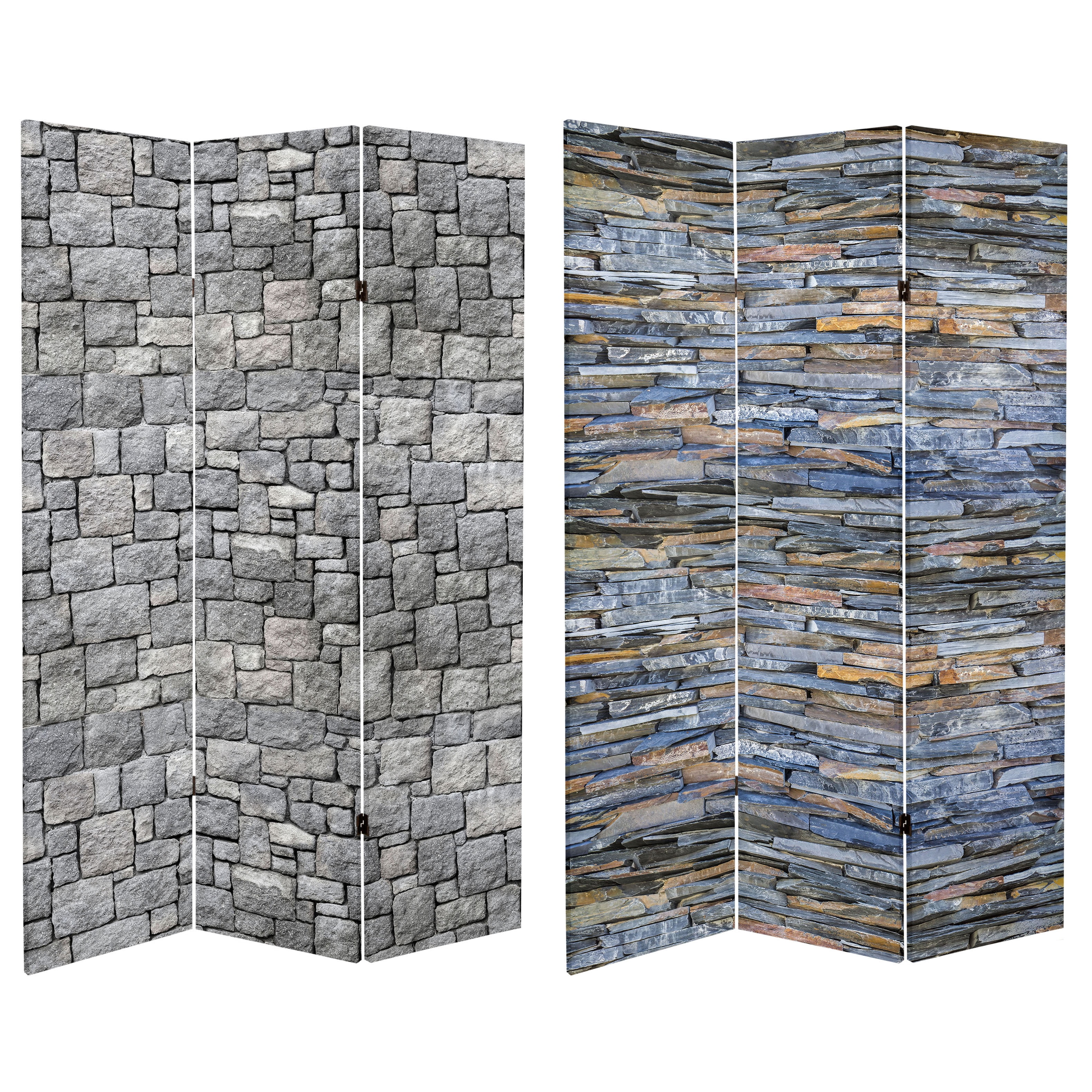Red Lantern 6 ft. Tall Medieval Stone Room Divider - 3 Panels, Canvas, Grey
