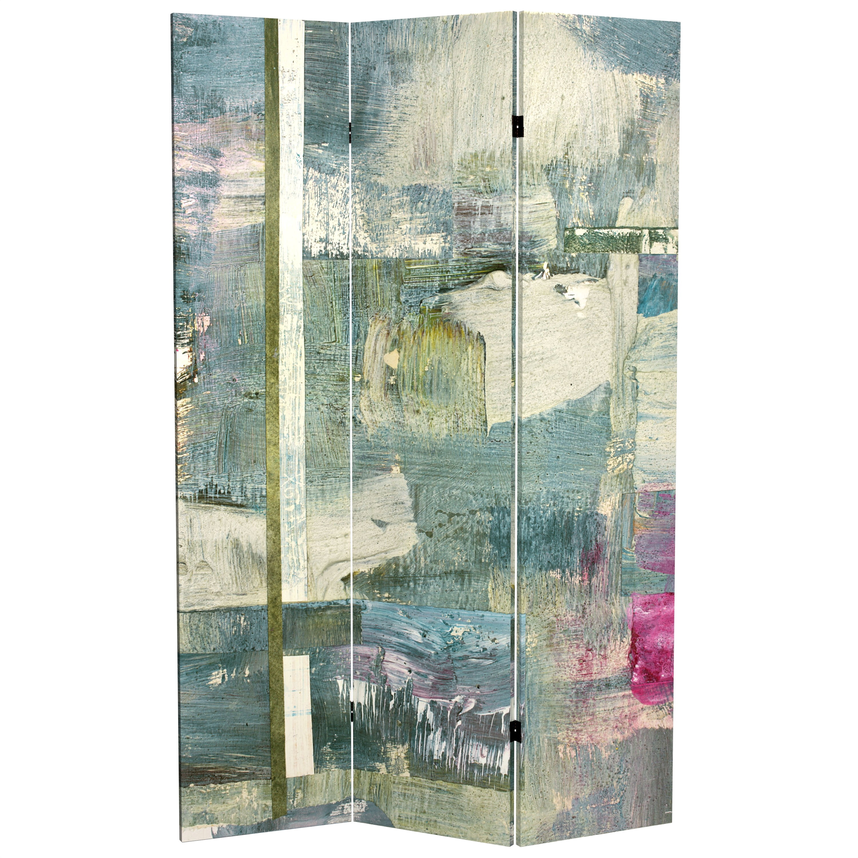 Red Lantern 6 ft. Tall Mineral Smoke Canvas Room Divider - 3 Panel, Freestanding, Gray