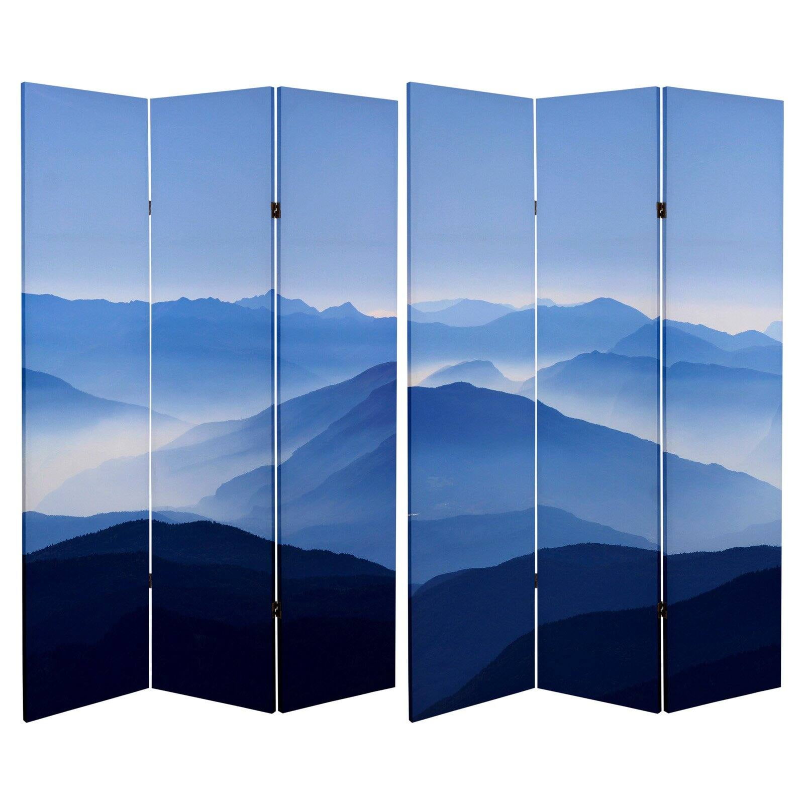 74" Blue Misty Mountain Canvas Folding Room Divider