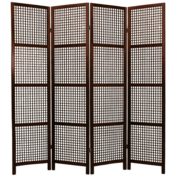 Oriental Furniture 6 ft. Tall Miyagi Shoji Screen - 4 Panel - Walnut