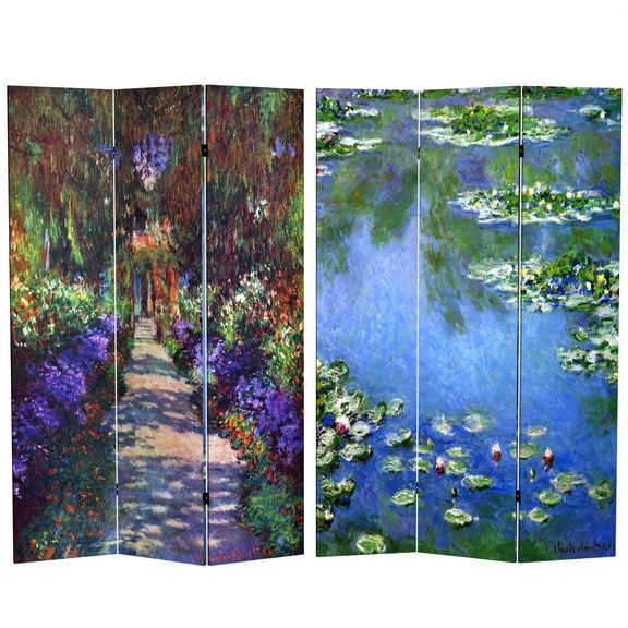 Red Lantern 6 ft. Tall Monet Canvas Folding Screen - Lilies/Giverny
