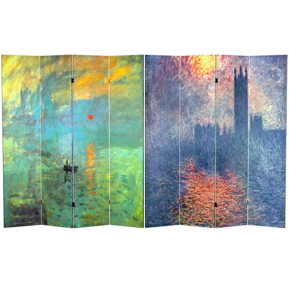 Red Lantern 6 ft. Tall Monet Canvas Folding Screen - Sunrise/Parliament