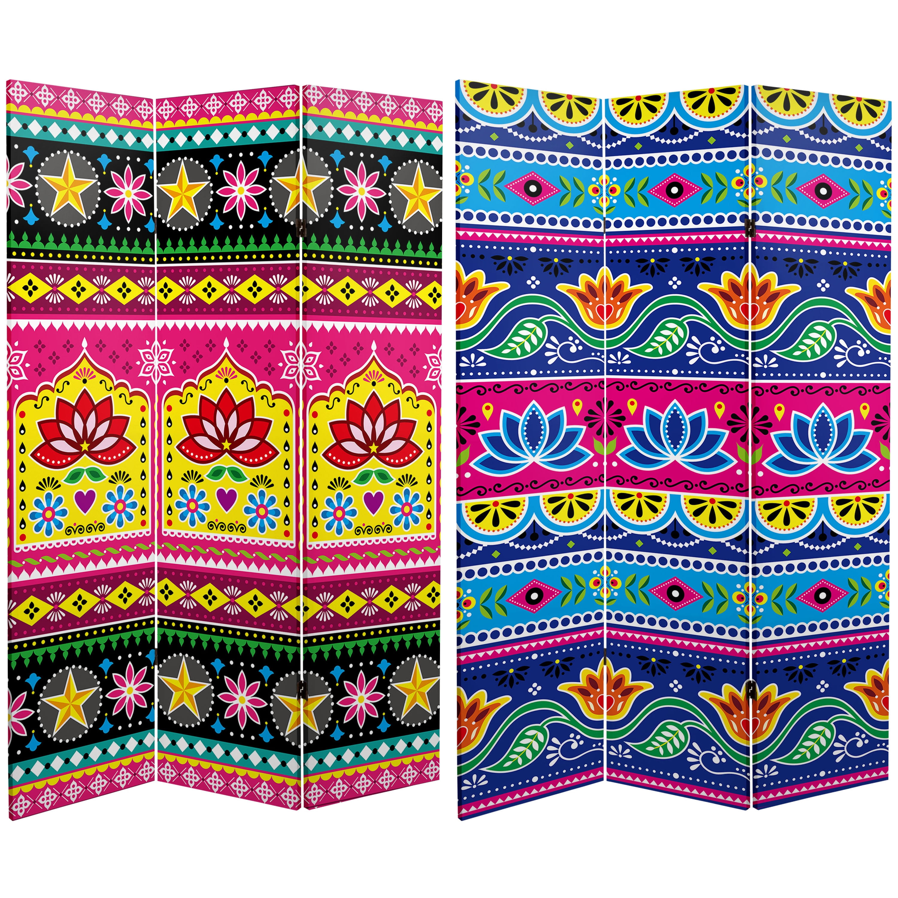 6 Ft. Tall Double Sided Neon Lotus Canvas Room Divider