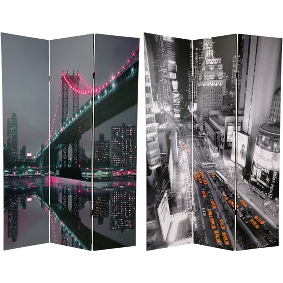 Oriental Furniture 6 ft. Tall New York State of Mind Room Divider - 3 Panel