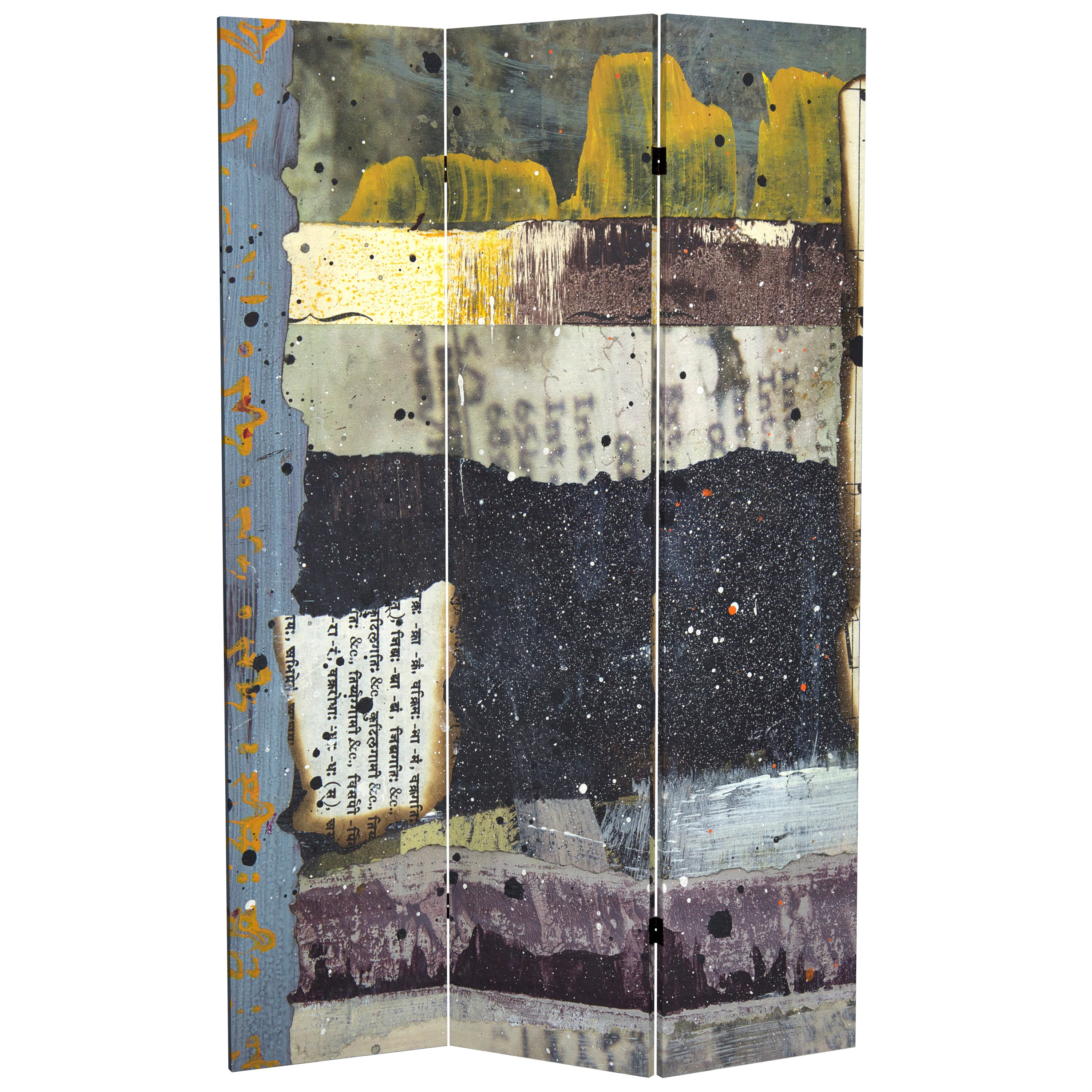 Red Lantern 6 ft. News Report Canvas Room Divider, 3 Panel, Freestanding, Multicolor