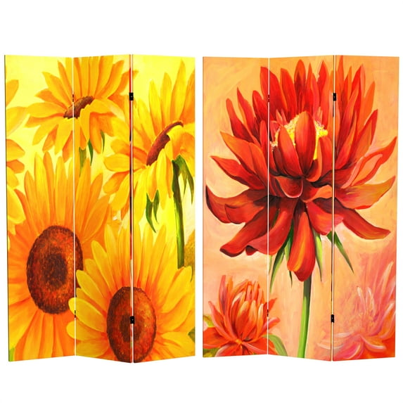Oriental Furniture 6 ft. Tall Poppies and Sunflowers Canvas Screen - 3 Panel