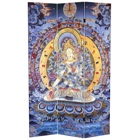 Oriental Furniture 6 ft. Tall Radiant Tara Tibetan Canvas Room Divider - 3 Panel