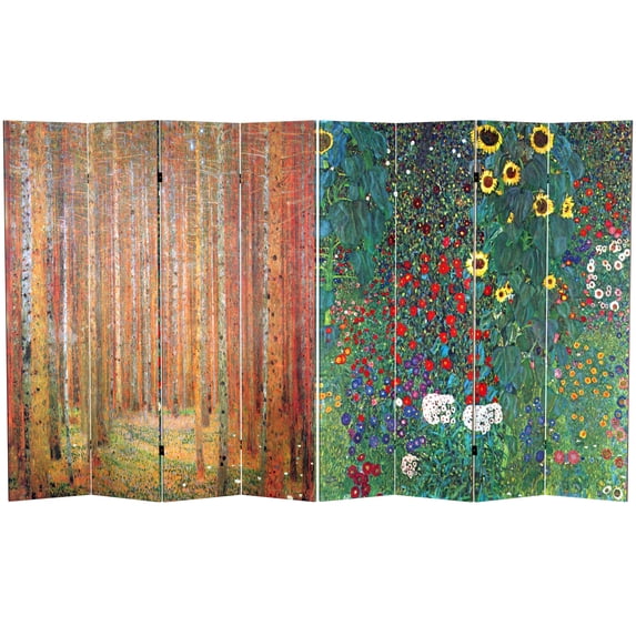 Red Lantern 6 ft. Tall Klimt Canvas Folding Screen - Tannenwald/Farm Garden