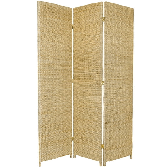 Oriental Furniture 6 ft. Tall Rush Grass Woven Room Divider - 3 Panel - Natural