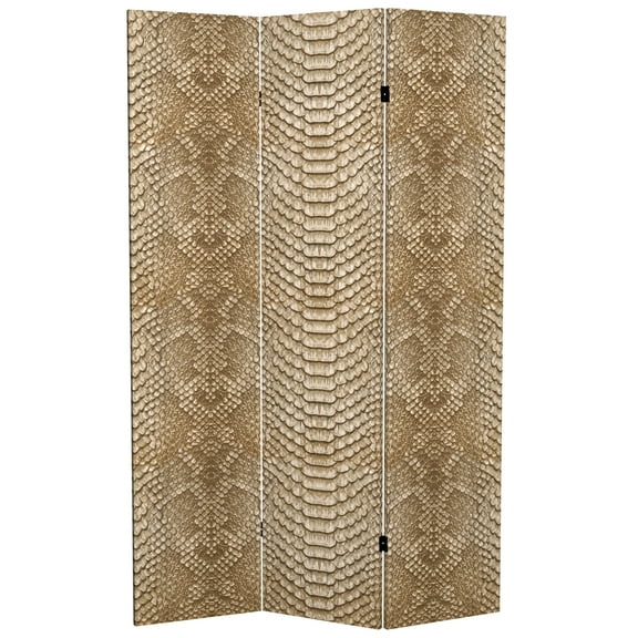 Oriental Furniture 6 ft. Tall Tan Snake Print Canvas Room Divider - 3 Panel