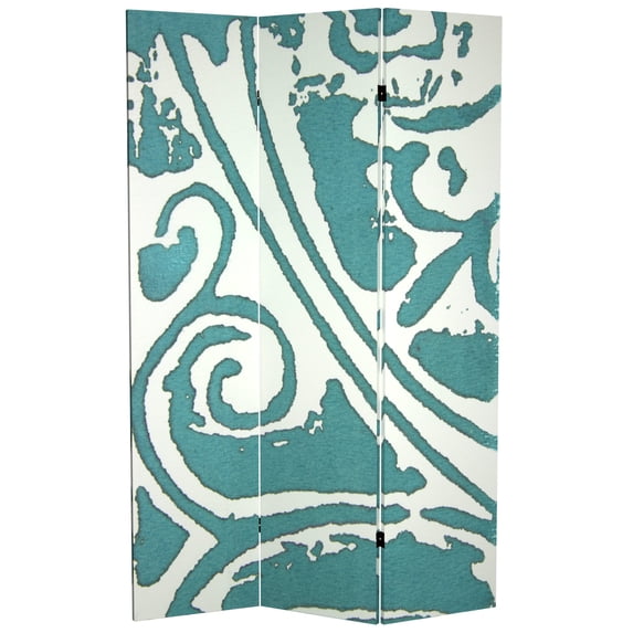 Oriental Furniture 6 ft. Tall Teal Vineyard Canvas Room Divider - 3 Panel