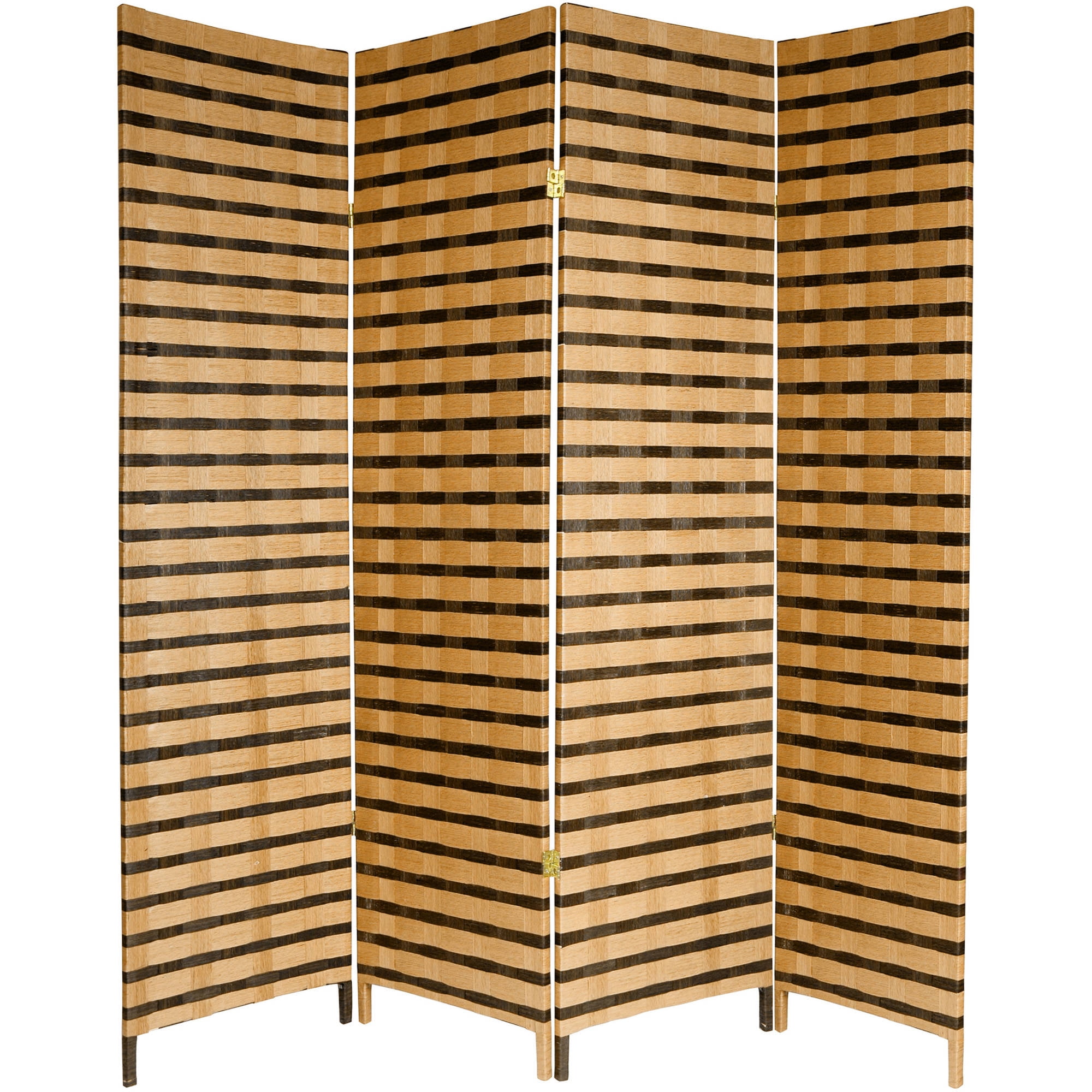 Natural Fiber Two-Tone Folding Room Divider with Spruce Frame