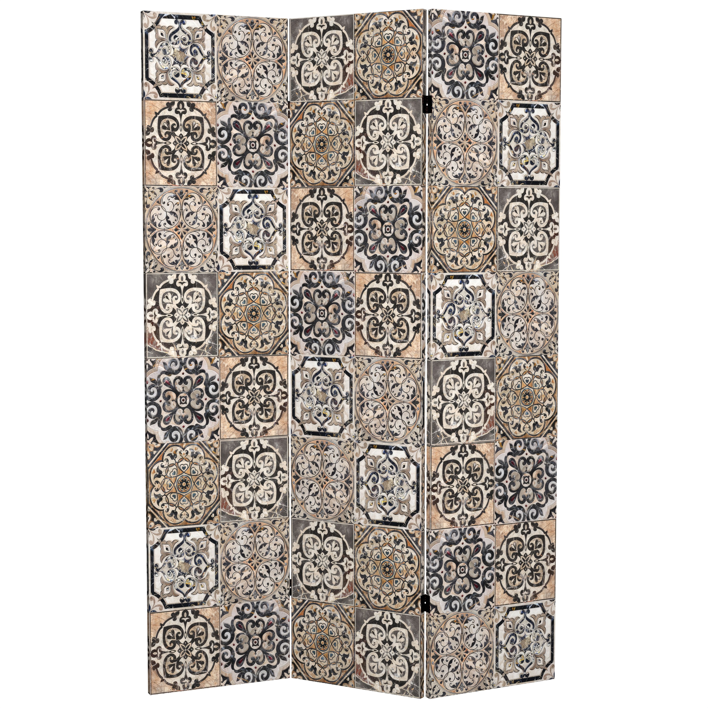 Oriental Furniture 6 ft. Tall Victorian Tile Canvas Room Divider - 3 Panel