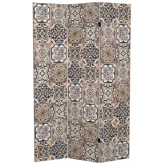 Oriental Furniture 6 ft. Tall Victorian Tile Canvas Room Divider - 3 Panel