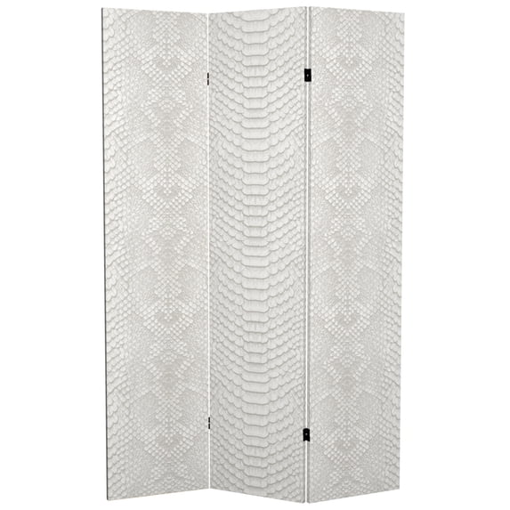6 ft. Tall Double Sided White Snake Print Canvas Room Divider with Natural Spruce Frame