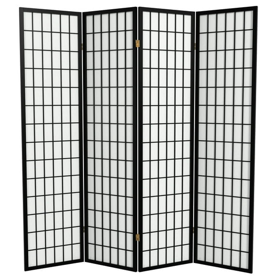 Red Lantern 6 ft. Tall Window Pane Shoji Screen - Black - 4 Panels