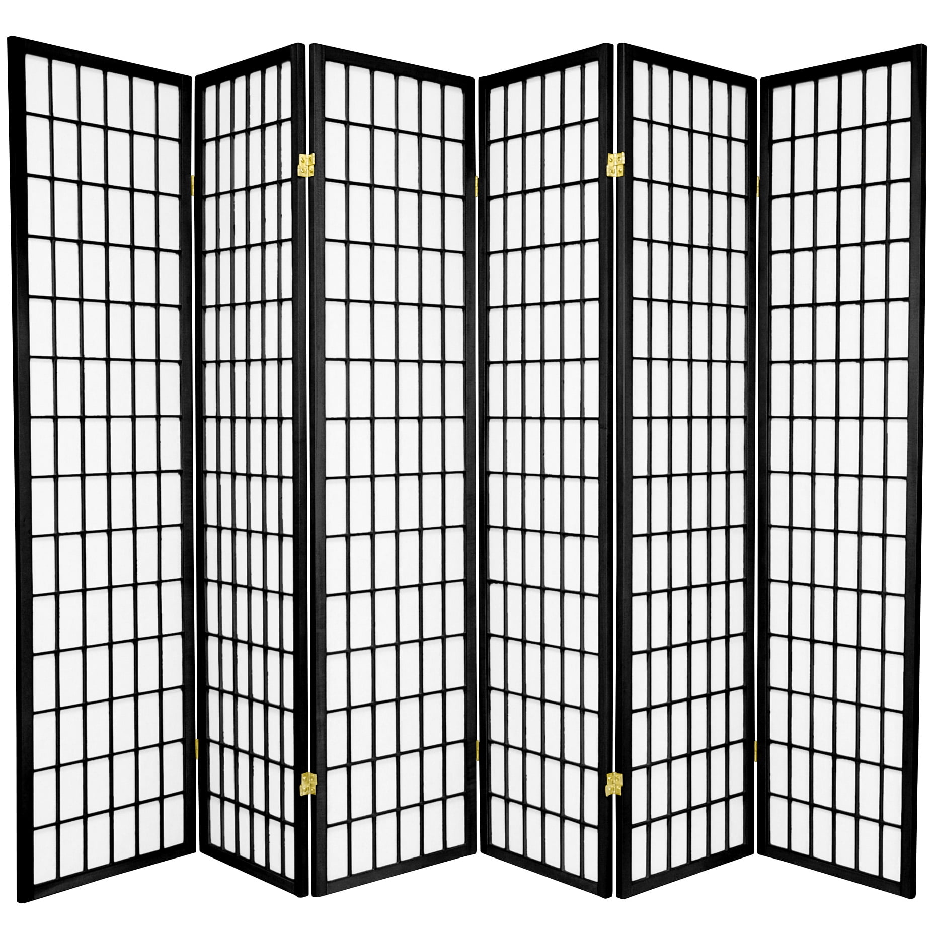 Black 6-Panel Shoji Screen Room Divider with Scandinavian Spruce Frame