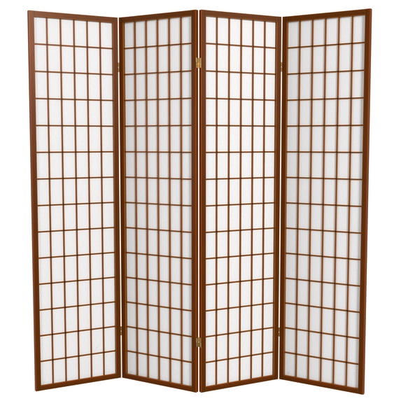 Red Lantern 6 ft. Tall Window Pane Shoji Screen - Walnut - 4 Panels