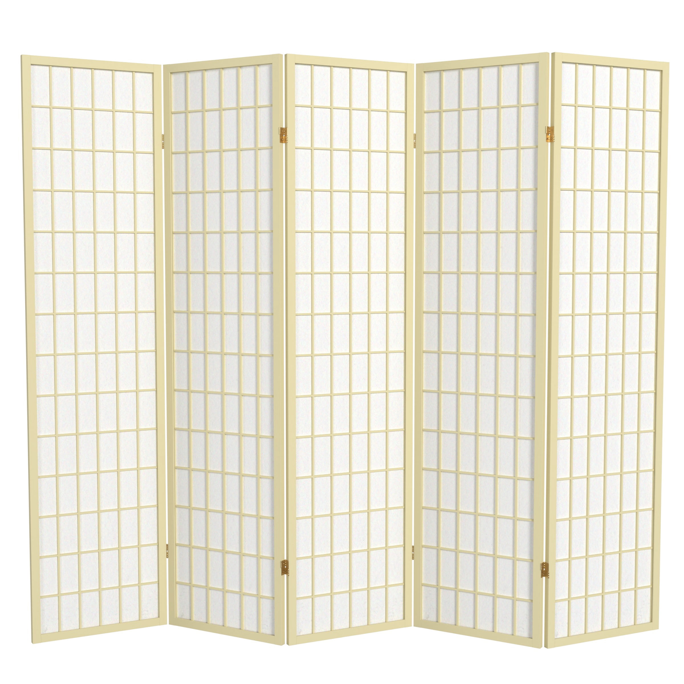 Red Lantern 6 ft. Tall Ivory Window Pane Shoji Screen - 5 Panels