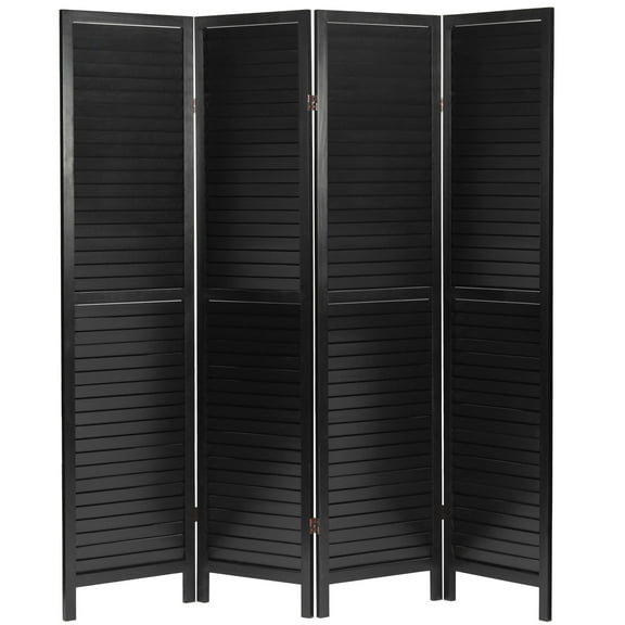 Oriental Furniture 6 ft. Tall Wooden Louvered Room Divider Black 4 Panel